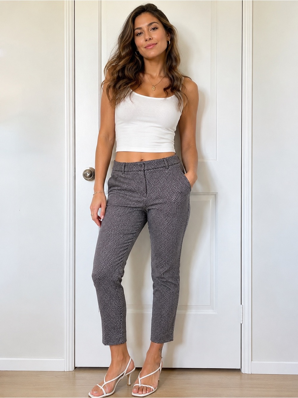 Banana Republic Black & Gray Herringbone Ankle Pants